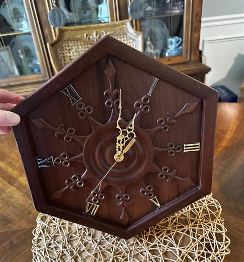 Vintage Atomic Wood Wall Clock Quartz Brass Roman Numerals, Mid Century Modern Clock, Retro Wooden Wall Decor, Geometric Starburst Style - Etsy