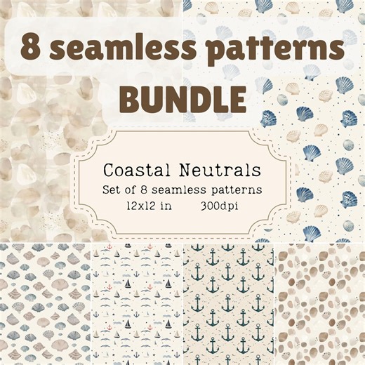Coastal Neutral Seamless Patterns | Beach Pebble & Shell Digital Paper | Nautical Scrapbook Paper Pack | Sea Life Repeating Pattern Beige - Etsy