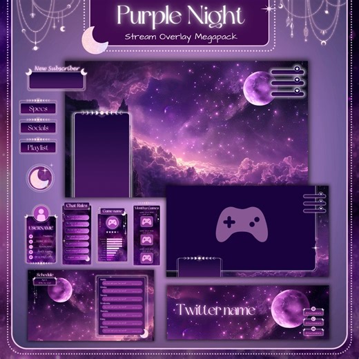 Purple Night Stream Overlay Megapack - Enchanting Twitch Layouts for Gamers and Streamers - Etsy
