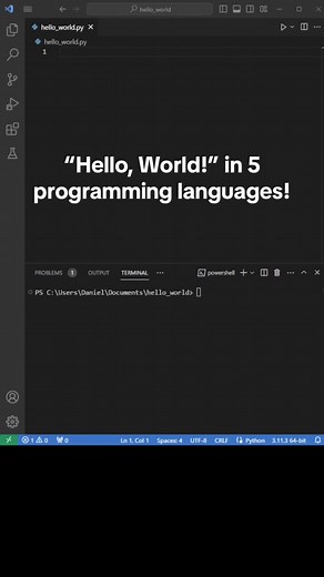 How to print “Hello, World!” to the console in 5 different programming languages. #programming #code #helloworld #hello #python #java #javascript #csharp #c #VozDosCriadores #screammovie
