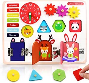 TOY Life Wooden Busy Board Montessori Toys for Toddlers Activity Board Sensory Toys for Toddlers 1-3 Busy Boards for 1 Year Old Travel Toy Educational Activities Motor Skills Toys