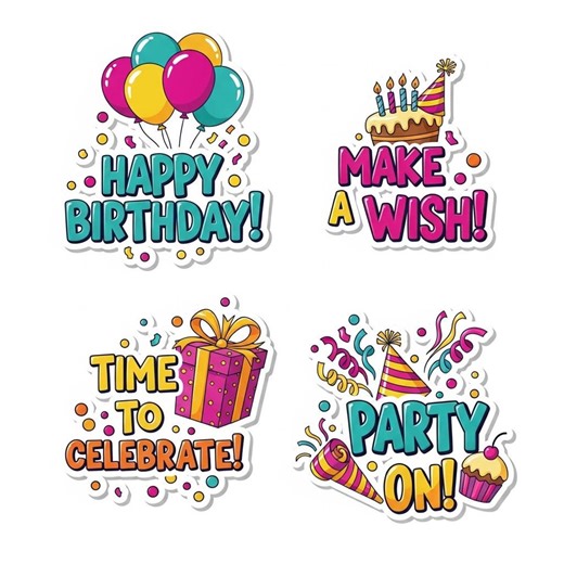 Birthday Stickers for Kids Scrapbooking, Colorful Planner Stickers, Birthday Party Favors, Water Bottle Decals, Celebrate Gift Tags, 4 Pack - Etsy