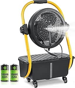 Geek Aire 30000mAh Battery Operated Misting Fan, Rechargeable Outdoor Floor Fan with 2.9 Gal Water Tank, Powered Waterproof Long-Lasting Battery Run for Patio, Garden, Lawn, Camping Gear Accessories
