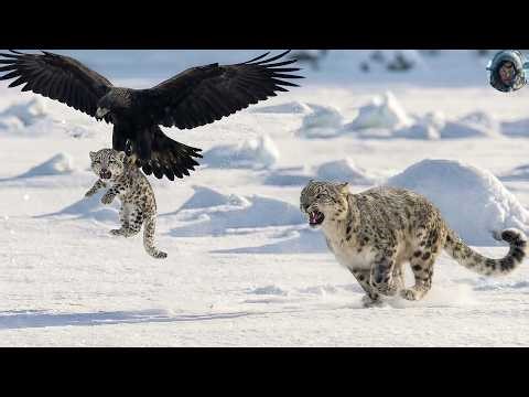 Mother Snow Leopard Rescues Her Cub from Eagle Attack, Wild Animal Rescuse
