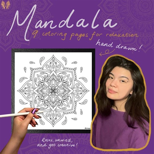 Mindful Hand-drawn Mandala Coloring Pages – 9 Mandala Designs, Relaxing Printable, Spiritual Art, Instant Download PDF - Etsy