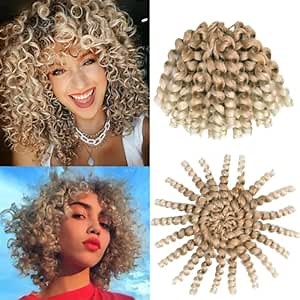 Wand Curl Crochet Hair Extensions,8 Inch 3 Packs Jamaican Bounce Crochet Hair 80g/Pcs Ringlet Twist Hair Extensions Curly Braiding Hair (3Pcs,P27/613)
