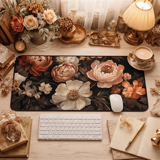 Cottagecore Desk Mat, XL Desk Mat, Floral Desk Mat, Dark Floral Desk Mat, Botanical Desk Mat, Cottagecore Mouse Pad, Floral Mouse Pad - Etsy