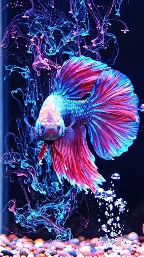 Colorful betta fish swimming through ink 🫧 #bettafish #aquarium #satisfying