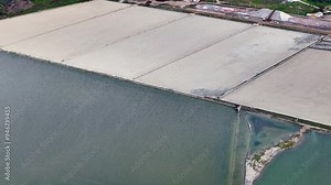 Extracting salt works, saltern pond or open salt evaporation ponds, aerial