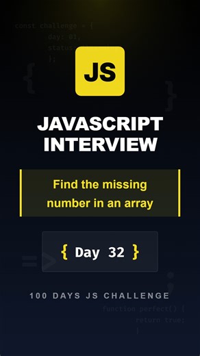 ImageMagixOnline on Instagram: "[ 32/100 ] - Find the missing number in an array using JavaScript. Efficient logic using the sum formula. This is a common JavaScript interview question. Comment CLEAR if you understand. #javascript #jslogic #codingreels #programming #digitalcreator"