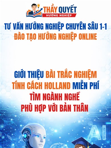 GIỚI THIỆU BÀI TRẮC NGHIỆM XU HƯỚNG NGHỀ NGHIỆP HOLLAND (RIASEC) Hiểu mình đúng hơn – Chọn ngành nghề phù hợp hơn Vì sao bạn nên làm bài trắc nghiệm Holland? Rất nhiều học sinh chọn ngành học trong tình trạng: •\tKhông biết mình hợp với kiểu công việc nào •\tChọn ngành theo điểm số, trào lưu, hoặc lời khuyên cảm tính •\tHọc một thời gian mới nhận ra: “Mình không hợp ngành này” 👉 Trắc nghiệm Holland (RIASEC) là một trong những công cụ hướng nghiệp đơn giản – khoa học – dễ áp dụng, giúp bạn: •\tH