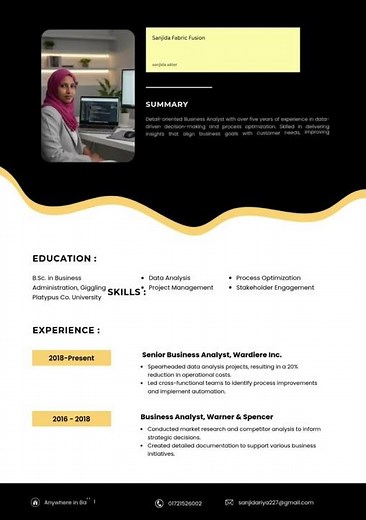 Yellow and Black Modern Business Analyst Resume 1