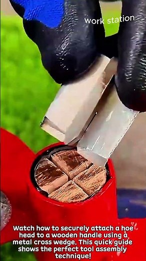 How to Secure a Hoe Handle with a Metal Cross Wedge #worker #process #diy #tools #woodworking