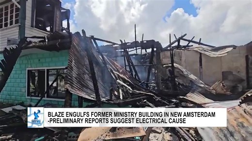 A two-storey building in New Amsterdam was destroyed by fire on Saturday night. Preliminary reports indicate the blaze may have originated from an electrical fault. | LRTVS Newswatch