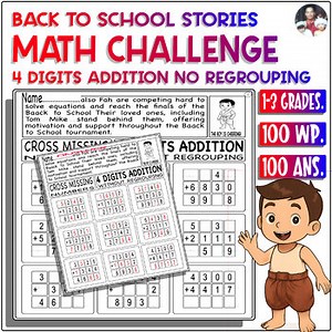 Back to school Story 4 Digits number Addition No Regrouping Quick Math Challenge