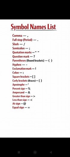 Symbols names list