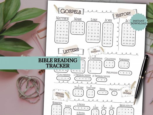 Bible Reading Tracker Daily Printable Bible Study Template Christian Journal Planner Faith Download Scripture Reading Christian Gift Idea - Etsy