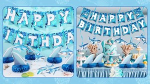 ZOIIWA Shark Party Decorations Shark Happy Birthday Banners Hanging Swirls Fin Honeycomb Centerpieces for Boys Blue Ocean Theme Party Supplies Under the Sea Birthday Ceiling for Baby Shower Decor