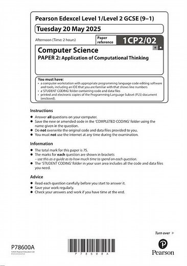 2025 Pearson EDEXCEL GCSE Computer Science Paper 2 1cp2 02 ApplicATIon Of ComputATIonal Thinking