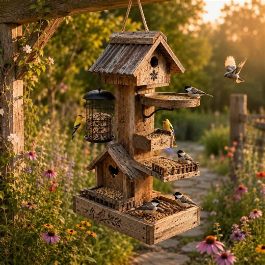 DIY Rustic Bird Feeder Plans | Multi-tier Wooden Birdhouse Feeder PDF - Etsy