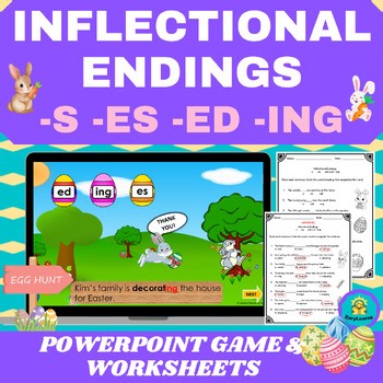 Easter Inflectional Endings PowerPoint Game and Worksheets | -s, -es, -ed, -ing