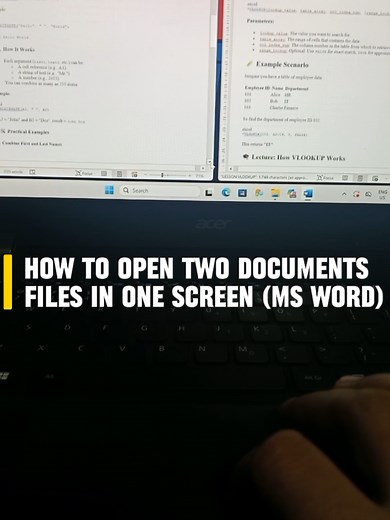 How to Open Two Documents/Files in One Screen (MS Word) Compare Like a Pro! Open & Scroll 2 Docs Side-by-Side! 1. Step 1: Open two documents > Minimize both (🪟 not closed, just tiny!.) 2. Step 2: Maximize one document. Go to View Tab > Click