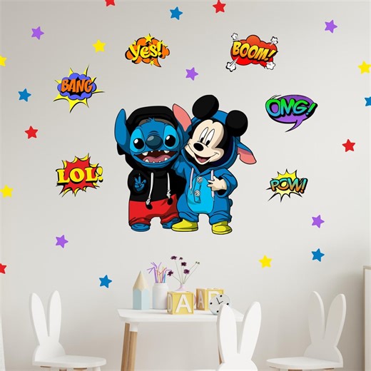 Stitch and Mickey Mouse Wall Decals Cartoon Friends Stickers, Comic Pop Art Wall Decor for Kids Room Playroom Nursery - Etsy UK