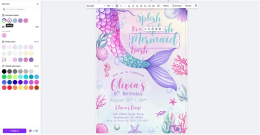 Mermaid Birthday Invitation, Splish Splash Mermaid Bash Invite, Under the Sea Party, Girl’s Birthday Invite Canva Template Digital - Etsy