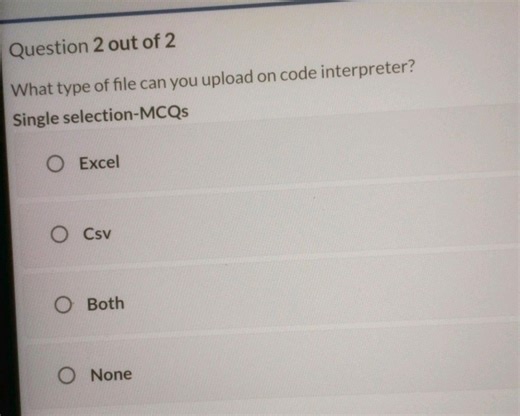 What type of file can you upload on code interpreter?  Single s... | Filo