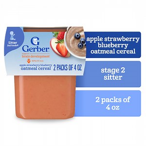 Gerber Stage 2 Baby Food, Apple Strawberry Blueberry Oatmeal Cereal Tub, Baby Cereal, 2PK 8 oz