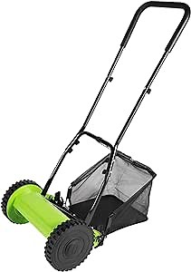 Push Lawn Sweeper, Adjustable Height Lawn Mower with 6-Gallon Collection Bag, Dethatcher Scarifier with 5 Blades, Cutting Width 300mm/12inch