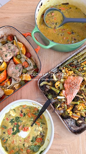 Hello Glow Up team, it’s Day 14/21 of the 21 Day Glow Up, and today, we’re focusing on three simple but delicious recipes for our dinner meal prep this week. In the whirlwind of our super busy lives and juggling responsibilities from every angle, Sunday Prep is my secret weapon. While it demands an hour or so of your time on a lazy weekend afternoon, the payoff is huge. Having all the essentials ready to whip up nutrient-packed, veggie-filled meals when time’s tight, it’s a total game-changer! T