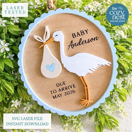 Stork Baby Announcement Ornament SVG: Laser Cut File SVG, DXF (digital Download) - Etsy