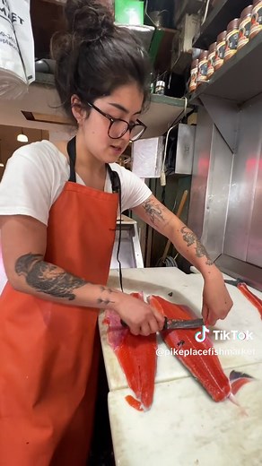 Expertly Filleting Copper River Sockeye Salmon at Pike Place Market