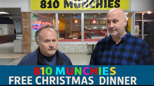 John Wilson from Flint Talk and Allpointstv with Todd Faulkner of R Town Snacks to invite you to a free 810 Munchies Christmas dinner—December 19th, 5 PM at 810 Munchies in Dort Mall. We're giving out 300 plates on a first-come, first-served basis. | Flint Talk