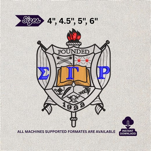 Sigma Gamma Rho Embroidery Design, Sorority Crest Stitch File, Greek Letter Shield Logo - Etsy