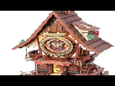 Robotime Rokr 3D Wooden Puzzle Cuckoo Clock Kit Black Forest Style with Working Bird DIY Clock