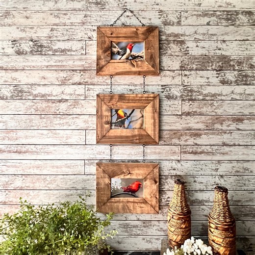 Rustic 3-tier Hanging Photo Frames: Walnut Barnwood 4x6 - Etsy