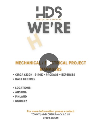 #datacentre #mep #projectmanager #constructionjobs #engineeringjobs #missioncritical #europejobs #constructioncareers #hiring #datacentres #mechanicalengineering #electricalengineering | HDS Consultancy Ltd