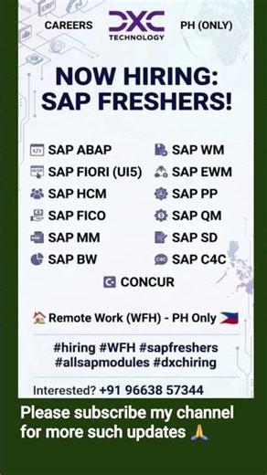 SAP freshers jobs remotely, WFH jobs DXC technology, remote jobs, #sap #jobs only Phillipines locals