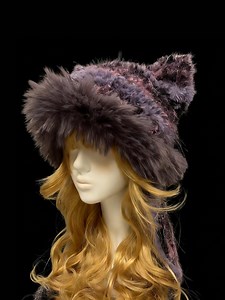 Purple Faux Fur Cat Ear Earflap Hat | Warm Furry Cat Ear Winter Hat | Handmade Cozy Statement Hat - Etsy