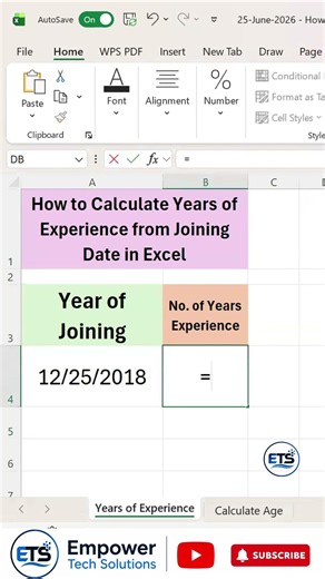 How to Calculate Years of Experience from Joining Date in Excel ⚡ | YEARFRAC Formula Trick | #excel