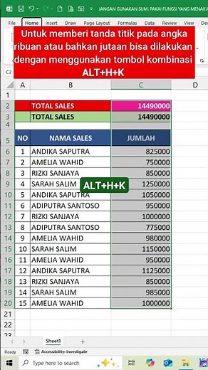 Memberi Tanda Titik pada Angka Ribuan #excel #exceltips #exceltutorial #belajarexcel #exceltricks