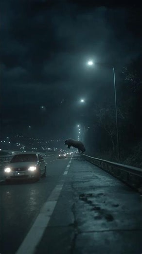 Security Footage Captures Unknown Animal Crossing Highway