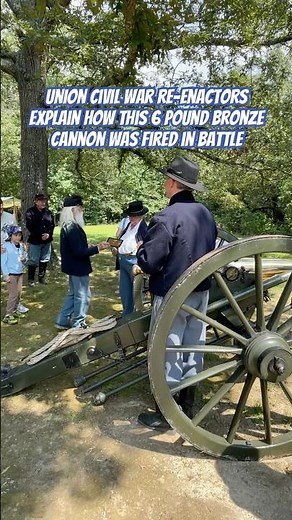 Union Civil War Re-enactors explain how this 6 pound bronze cannon was fired during a battle