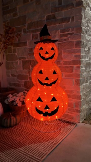 Amazon Halloween find!🎃🎃 Collapsible light up stacked pumpkins! Comment PUMPKIN and I’ll send you links! This light up pumpkin decor is sooo cute and so easy to assemble.😂You just connect the rods and pull the pumpkins on top. That’s it!🎃 It’s so cute for Halloween decor and looks so cozy on the porch all lit up!🎃#halloweendecor #spookyseason👻 #spookyseason #halloweeniscoming #halloweendecoration #falldecor #falldecorating #fallhomedecor #fallhome #halloweencountdown #fallvibes #halloweenv