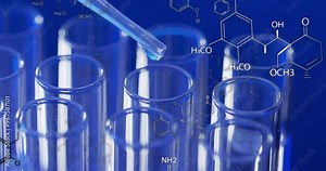 Animation of scientific data processing over test tubes in laboratory