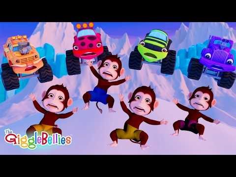 Monster Trucks VS Monkeys | Trucks Breakdown | Nursery Rhymes - GiggleBellies
