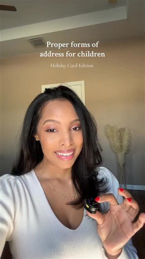 Amelia Meskerem | Civility Guide on Instagram: "One of the fastest ways to elevate a holiday card is how you address it. Titles matter and what better way to make children feel seen and included (even if they won’t read your card for many years to come) by properly addressing them with a custom holiday card. #etiquette #civility #holiday #cards #children #levelup #blackgirlluxury"