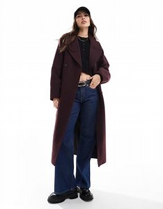 Pull&Bear long tailored wool mix oversized coat in burgundy | ASOS